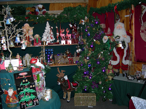 Shows the part of the interior display and the items available to purchase in The Christmas Shop in Marysville.