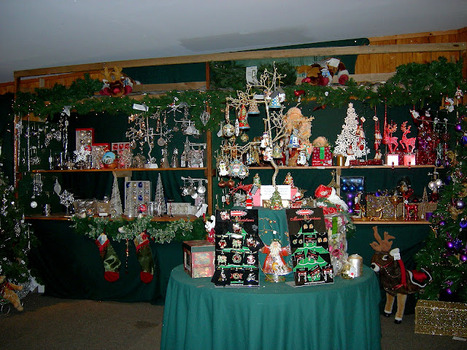 Shows the part of the interior display and the items available to purchase in The Christmas Shop in Marysville.