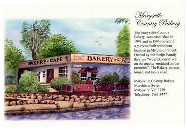 Shows an illustration of the front facade of the Marysville Country Bakery in Victoria.