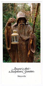 An advertising brochure for Bruno's Art and Sculpture Garden. Shows a photograph of one of the sculptures with the name of the garden below.