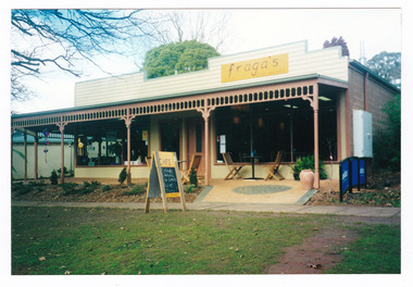 Shows the front facade of Fraga's cafe restaurant in Marysville in Victoria.