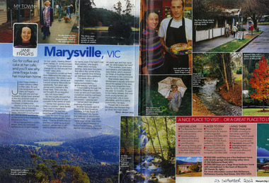 Shows a magazine article on Fraga's Cafe Restaurant and Marysville in Victoria.