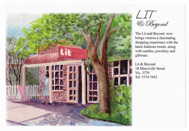 Shows an illustration of the front facade of Lit & Beyond in Marysville in Victoria.