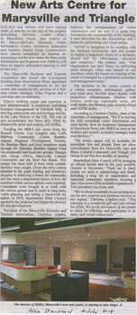 Shows a newspaper article on the refurbishment of the arts centre in Marysville in Victoria. Shows a photograph of the interior under refurbishment.