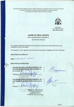 Shows a lease of real estate agreement for the former premises of the Marysville Opportunity Shop in Victoria.