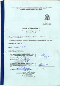 Shows a lease of real estate agreement for the former premises of the Marysville Opportunity Shop in Victoria.