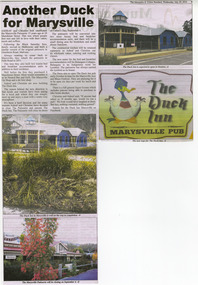Shows a newspaper article on the construction of The Duck Inn in Marysville in Victoria.
