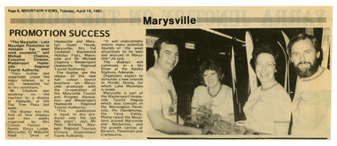 Shows a newspaper article that reflects on the success of a display promoting Marysville and Lake Mountain that was held in Adelaide in 1981.