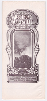 Shows a tourist map for the Narbethong and Marysville Districts that was produced by the Department of Lands and Survey. Shows a map of the region with information on each of the destinations and their surrounds. Front cover has a photograph of a bush fire on Mount Dom Dom.
