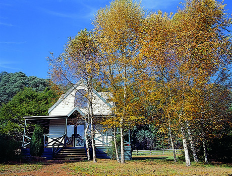 Shows a two storey weatherboard cottage with a verandah out the front.