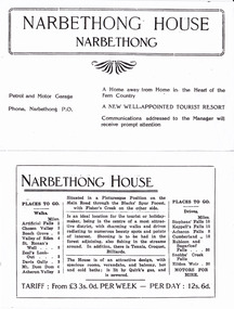 Shows and advertisement for Narbethong House in Narbethong.