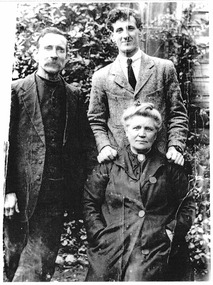 A copy of an old black and white photograph of James Richard Coney, Mary Ann Coney and their son, Harold James Coney, who ran and operated the Carlisle Guesthouse in Marysville.