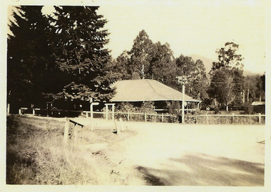 A black and white photograph of The Crossways in Marysville.