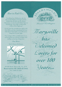 An information flyer regarding Dalrymples Guest Cottages in Marysville.