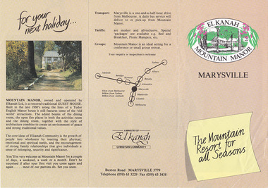 An information brochure regarding El Kanah Mountain Manor in Marysville.