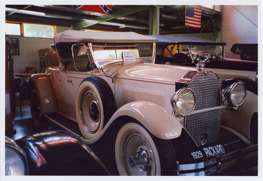 Shows a 1929 Packard Straight 8 Golf Bag Tourer that was housed in The Marysville Museum in Marysville in Victoria. 