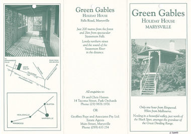 An information brochure regarding Green Gables Holiday House in Marysville.