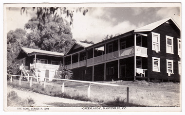 A black and white postcard from Greenlands guest house in Marysville that was produced by the Rose Stereograph Company as a souvenir of Marysville.