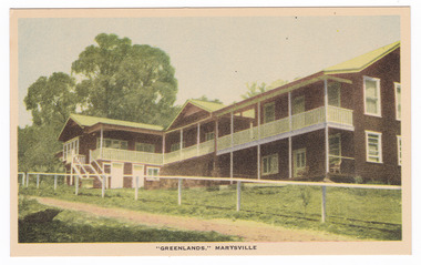 A colour postcard of Greenland guest house in Marysville that was produced by Nucolorvue Productions as a souvenir of Marysville.