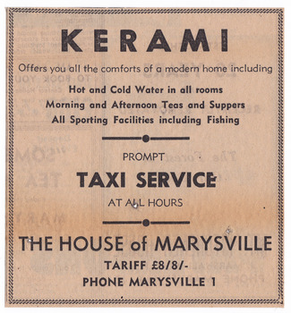 A newspaper advertistement regarding Kerami Guest House in Marysville.