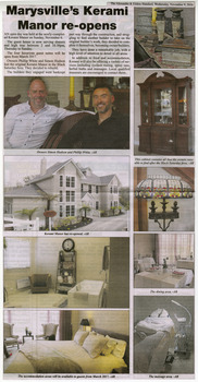 A newspaper article regarding the re-opening of Kerami Manor in Marysville after the original guest house was destroyed in the 2009 Black Saturday bushfires.