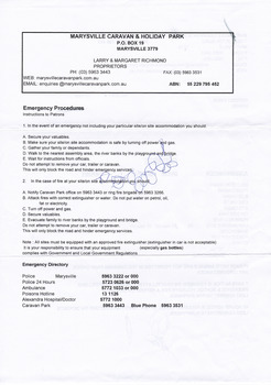 A receipt for a deposit paid for an unpowered site at the Marysville Caravan Park that was issued in 2000.