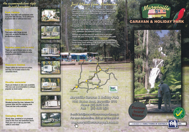 An information brochure regarding accommodation and facilities available at the Marysville Caravan & Holdiay Park.