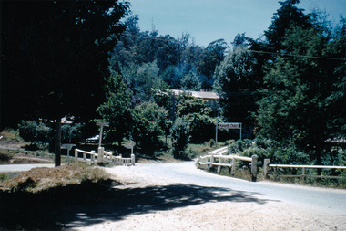 A colour photograph of the entrance driveway to the Marysville Chalet that was taken in 1957.