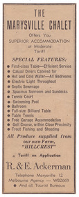 A newspaper advertisement regarding The Marysville Chalet which lists the various amenities available to guests.