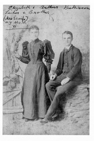 A digital copy of a black and white photograph of Arthur and Elizabeth Dickinson. They were brother and sister. Arthur went onto build Marysville House in the late 1920s.