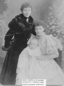 A digital copy of a black and white photograph of Arthur Dickinson as a baby along with his mother and grandmother. Arthur Dickinson went on to build Marysville House.