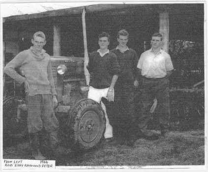 A digital copy of a black and white photograph of Rob, Eddy Raymond and Peter Dickinson taken in 1964. Their father, Arthur Dickinson, went onto build Marysville House.