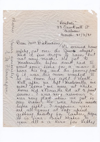 A digital copy of a letter that was sent to Mrs Dickinson of Marysville House from a guest that had been staying at Marysville House.