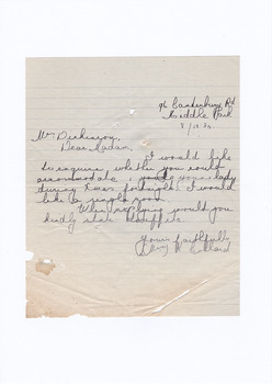 A digital copy of a hand written letter enquiring on the availability of accommodation at Marysville House during the fortnight over Christmas in 1934. Marysville House was built in the late 1920s by Arthur Dickinson.