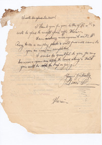 A digital copy of a hand written letter requesting assistance in contacting other businesses in the same vein as Marysville House. Marysville House was built in the late 1920s by Arthur Dickinson.