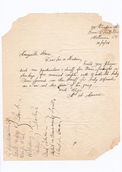 A digital copy of a hand written letter enquiring on the availability and tariff of accommodation at Marysville House during Christmas in 1934. Marysville House was built in the late 1920s by Arthur Dickinson.