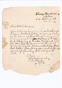 A digital copy of a handwritten letter requesting accommodation be booked for one young lady, a Miss Gange, from January 6th, 1935, for two weeks, at Marysville House. Marysville House was built in the late 1920s by Arthur Dickinson.