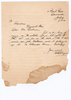 A digital copy of a hand written letter enquiring about the availability of seats in the service car from Melbourne to Marysville House in December 1934. Marysville House was built in the late 1920s by Arthur Dickinson.