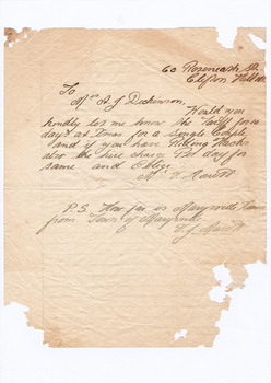 A digital copy of a hand written letter enquiring on the availability and tariff of accommodation at Marysville House. Marysville House was built in the late 1920s by Arthur Dickinson.