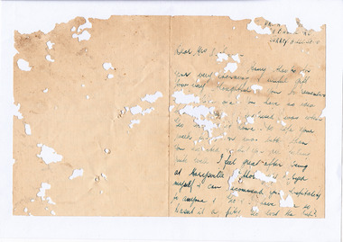 A digital copy of a hand written letter thanking Mrs Dickinson for an unknown gift she sent after a couple stayed at Marysville House. Marysville House was built in the late 1920s by Arthur Dickinson.