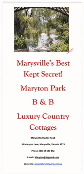 An information flyer regarding Maryton Park B&B Country Cottages near Marysville.