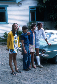 A digital copy of a colour photograph of an unknown group of guests staying at Mountain Lodge in Marysville that was taken in 1971.