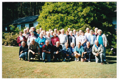 A colour photograph of the Glenroy Probus Group during their stay at Mountain Lodge in Marysville. The photograph was taken in November, 2002.