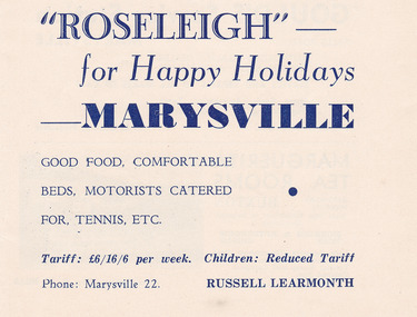 An advertisement for Roseleigh guest house in Marysville.