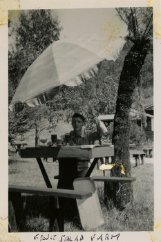 A black and white photograph of an unknown young man that was taken at the Fruit Salad Farm in Marysville. The photograph was taken in 1954 during a stay at Roseleigh in 1954.