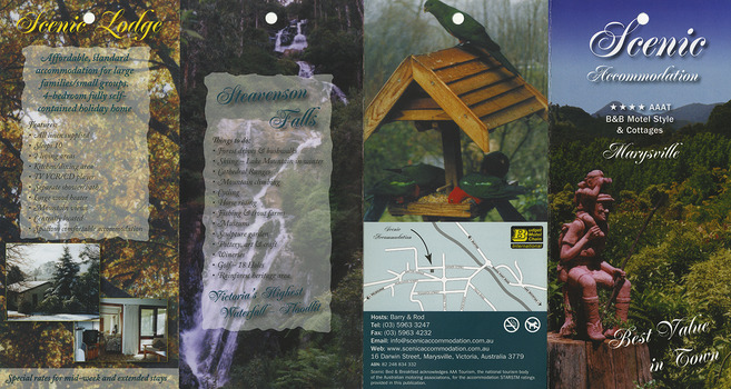 An information brochure regarding Scenic Accommodation in Marysville.