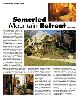 A magazine article regarding accommodation and facilities at Somerled Mountain Retreat in Marysville that was published in 2000.