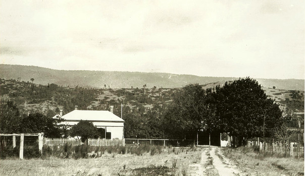 A digital copy of a black and white photograph of Taggerty House near Taggerty in Victoria. The Batchelor Family owned and operated Taggerty House.