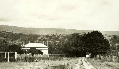 A digital copy of a black and white photograph of Taggerty House near Taggerty in Victoria. The Batchelor Family owned and operated Taggerty House.
