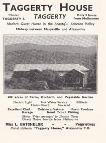 An advertisement for accommodation at Taggerty House near Taggerty in Victoria.